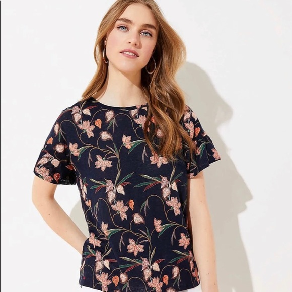 LOFT Tops - COPY - Loft M Floral Ruffle Sleeve Linen Tee MSRP…